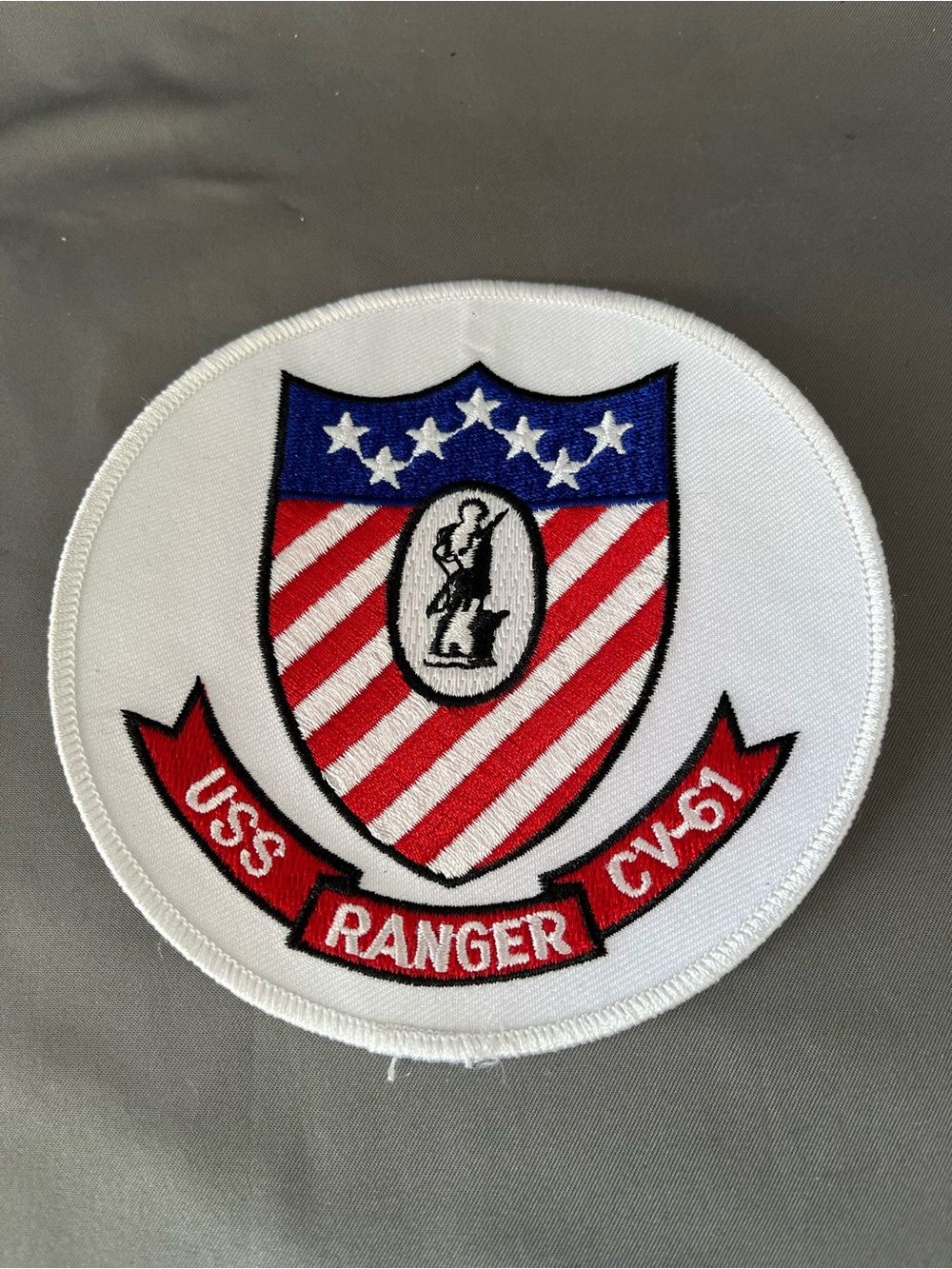 USS Ranger CV-61 Embroidered Shield Patch - White, Red, Blue